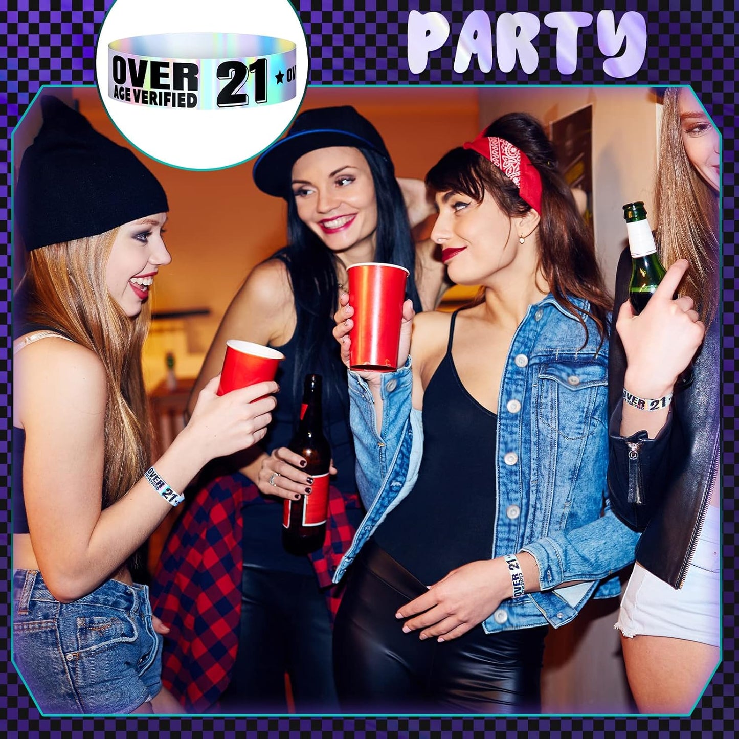 Ferraycle Over 21 Wristbands Holographic Events Wristbands Plastic Party Bracelets Waterproof Bracelets Arm Bands for Events Concerts