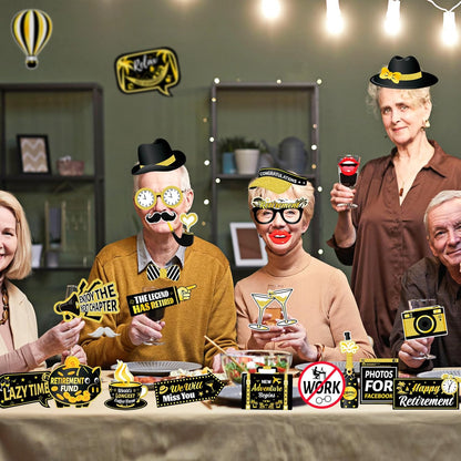 HOWAF Retirement Party Photo Booth Props Kit - 26pcs Selfie Props & 1 Frame, Fun Retire Party Favors