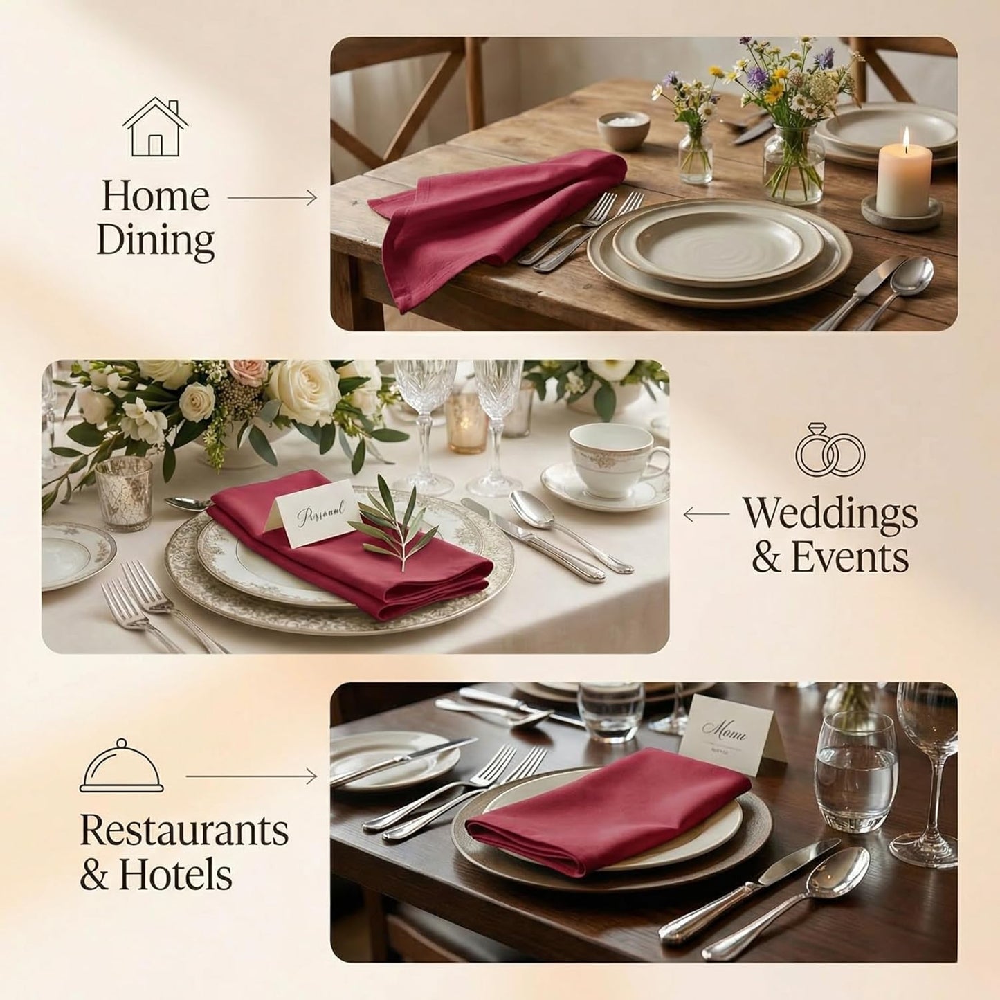 ACCENTHOME Natural Cotton Linen Napkin Set of 12 18x18 inch Dinner Napkins - Washable Soft Premium Hotel Quality Reusable Hemmed Edges Napkins Perfect Table Linens for Family Dinners, Weddings