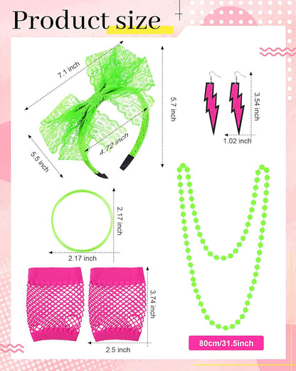 Blulu 80s Accessories Women Lace Headband Earrings Fishnet Gloves Necklace Bracelet for 80s Retro Party Halloween