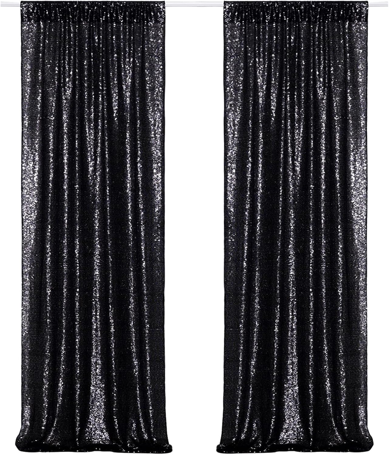 Poise3EHome Black Sequin Backdrop Curtains, 2 Panels 2FTx8FT Glitter Photo Booth Backdrop for Halloween Birthday Bachelorette Wednesday Twilight Party Decorations