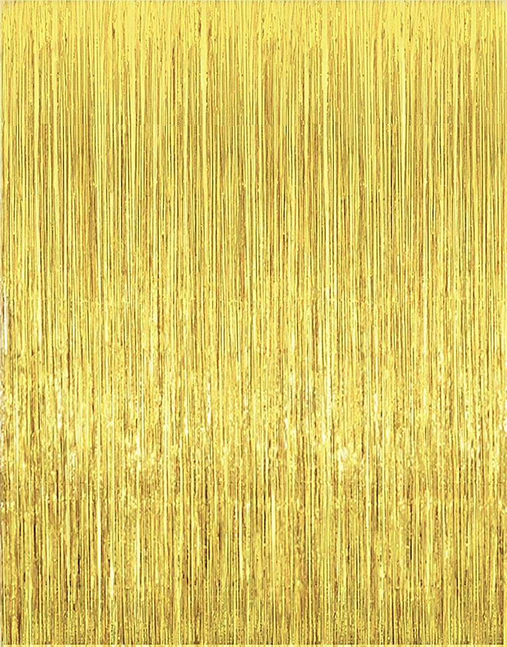 i-CHONY 2 Pcs 3.2ft x 8.2ft Champagne Gold Metallic Tinsel Foil Fringe Curtains Photo Booth Backdrop for Baby Shower Birthday Wedding Holiday Celebration Bachelorette Party Decorations