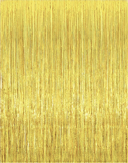 i-CHONY 2 Pcs 3.2ft x 8.2ft Champagne Gold Metallic Tinsel Foil Fringe Curtains Photo Booth Backdrop for Baby Shower Birthday Wedding Holiday Celebration Bachelorette Party Decorations