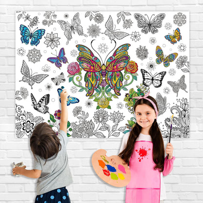 43.3x31.5 Summer Coloring Poster with Picture, Giant Cute Painting Poster, Large Coloring Tablecloth for Classroom Home Birthday Party Supplies Favor