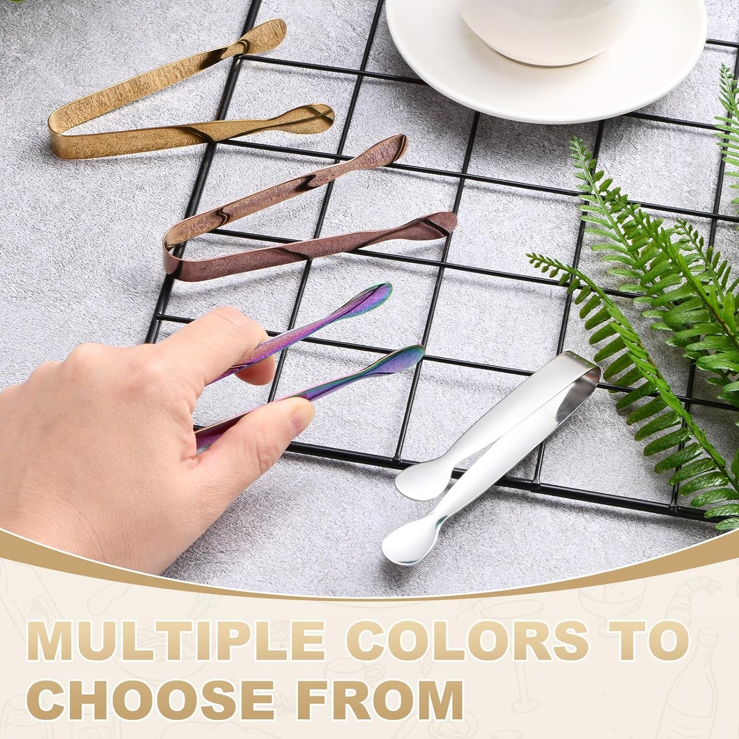 M METERXITY 12-Pack Mini Serving Tongs, 4.3 Inch 304 Stainless Steel Mini Sugar Cube Ice Tongs for Tea and Coffee Party/Outdoor Activities, Small U-shaped Metal Accessories [Colorful]