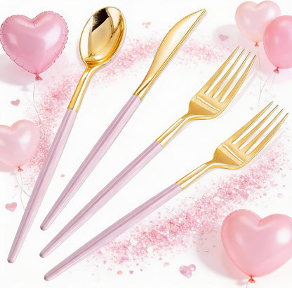 SUT 150Pcs Silver Plastic Silverware, Silver Disposable Cutlery, Heavy Duty Disposable Silverware, Plastic Utensils Include 50 Plastic Forks, 50 Plastic Spoons, 50 Plastic Knives