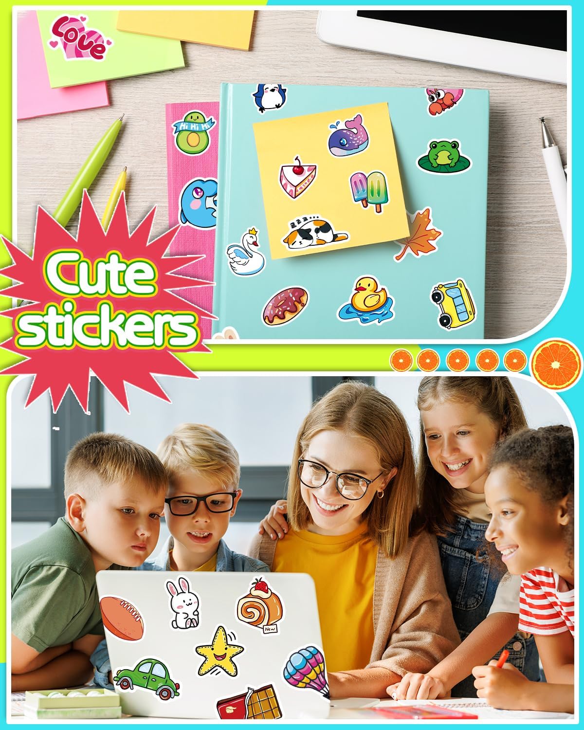 Apakkai 600 Pcs Cute Stickers for Kids, Water Bottle Stickers for Teens, Kawaii Vinyl Phone Laptop Skateboard Animal Waterproof Sticker, Bulk Aesthetic Sticker Packs for Boys Girls Teacher