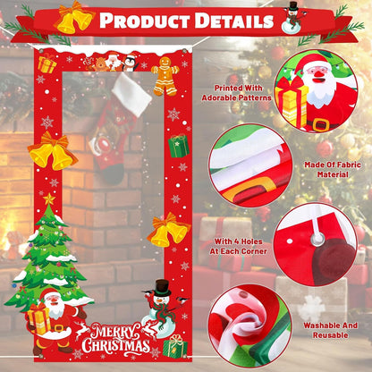 Christmas Photo Booth Props Santa Polyester Picture Booth Props Large Selfie Photo Frame Xmas Party Christmas Picture Frame for Winter Holiday Theme Birthday Party New Year Decoration