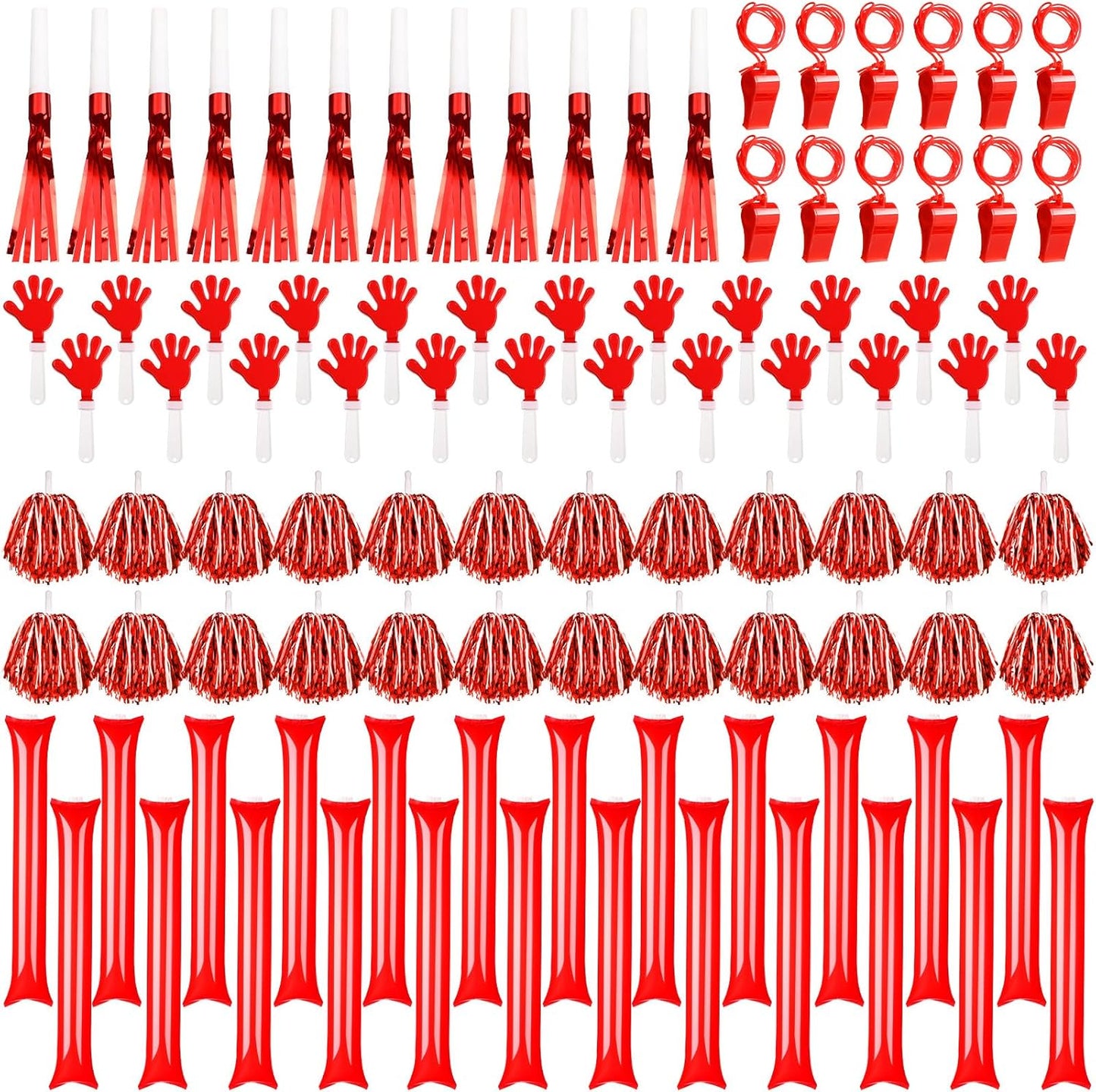 Yunsailing 96 Pcs Homecoming Noisemakers Team Spirit Accessories for Game Day Include Hand Clappers Cheerleading Pom Pom Thunder Stick Cheer Party Blower Plastic Whistle for Sport Fans(Gold)