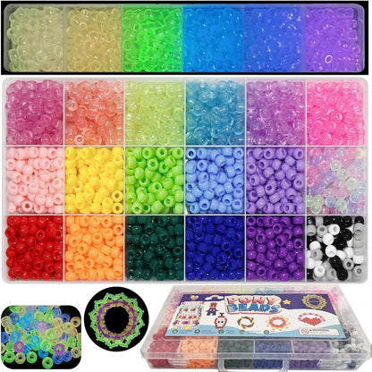 2400Pcs Glow in The Dark Pony Beads Bulk,20 Colors Rainbow Kandi Bead for Hair Braiding Friendship Bracelet Making Kandi Jewelry Key Chains DIY Crafts Chirstmas Gifts (2400PCS(20Color))