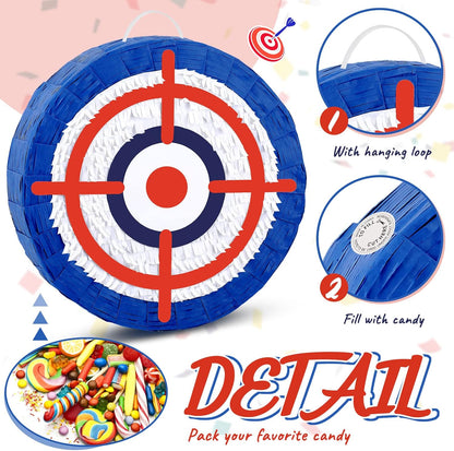 Deekin 3 Pcs Dart Piñata Set Include Large Dart Gun Shooting Target Piñata with Stick Eye Mask for Kids Birthday Party Game Favors Supplies 12.8x12.8 Inch
