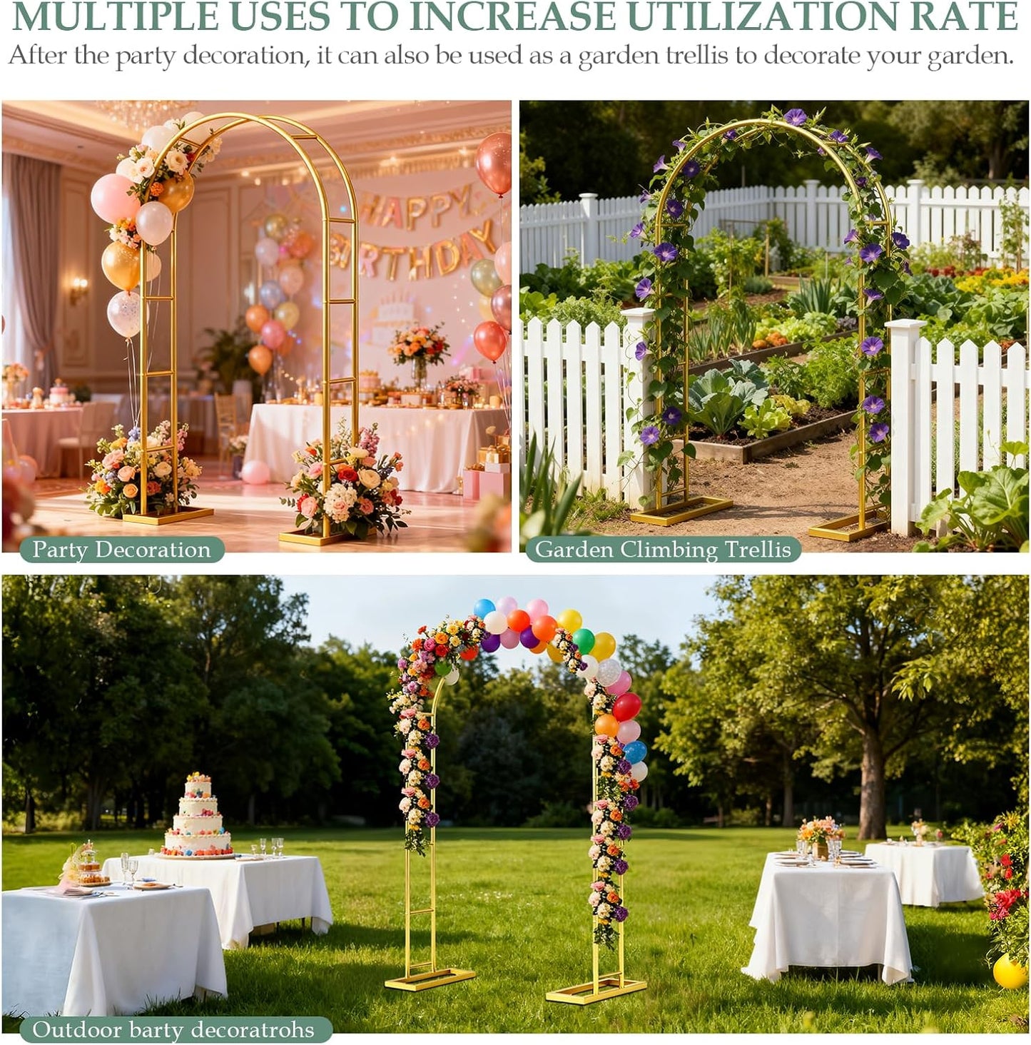 WellSign Wedding Arch Backdrop Stand 7.2FT, 6FT Set of 2, Gold Metal Balloon Arch kit Stand for Gender Reveal Ceremony Engagement Anniversary Bridal Valentine Party Event Decoration