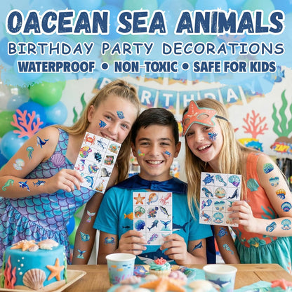 96PCS Ocean Temporary Tattoos Stickers - Under The Sea Themed Birthday Party Favors Adventure Ocean Birthday Party Decorations Accessories Supplies Gift For Kids Teens Adult Classroom Prizes Rewards