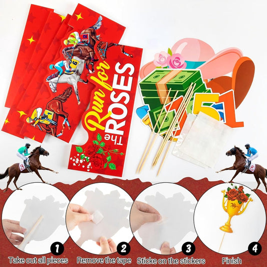 AmazingSpark Derby Decorations Photo Booth Kit Large Horse Party Photo Booth Frame (20x28'') DIY Picture Props Selfie Accessories for KY Derby Party