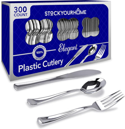Gold Plastic Silverware Set (160 Bulk Pack) Disposable Cutlery Utensils, 80 Gold Forks, 40 Gold Knives, 40 Gold Spoons, Heavy Duty Flatware For Holidays, Parties, Dinners, Weddings, and Occasions