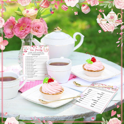 Fullhawl 202 Pcs Tea Party Games 40 Players Floral Tea Party Cards Garden Tea Party Games for School Party, Birthday, Bridal Shower, Garden Tea Party, Family Activities Party, Group Activity
