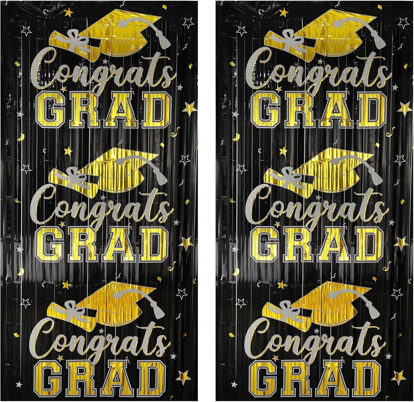 Gradution Party Suppiles Backdrop Decoration 2026, Claas of 2026 Streamer Tinsel Foil Fringe Curtains, Photo Booth Prop Backdrop, Black Grad Photo Backgrounds