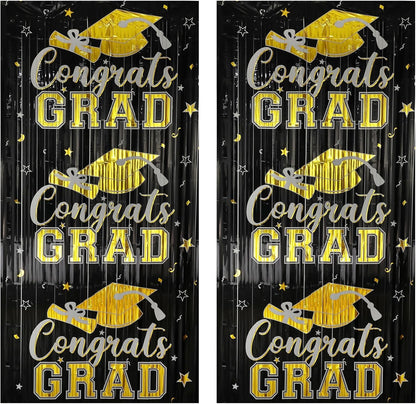 Gradution Party Suppiles Backdrop Decoration 2026, Claas of 2026 Streamer Tinsel Foil Fringe Curtains, Photo Booth Prop Backdrop, Black Grad Photo Backgrounds