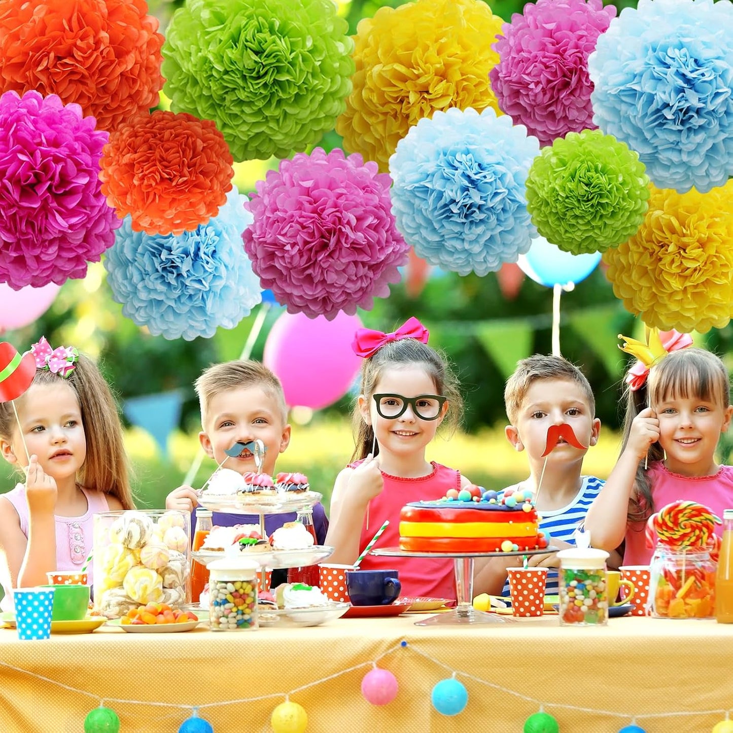 Pastel Tissue Paper Pom Poms Colorful Easter Macaron Kids Birthday Wedding Shower Tissue Flower Hanging Party Supplies(12pcs)