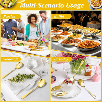 Mwellewm 18Pcs Serving Utensils, Serving Spoons for Buffet, Serving Tongs for Food, Slotted Spoons, Stainless Steel Banquet Cutlery Set for Parties Weeding Birthday Entertaining Catering(Silver)
