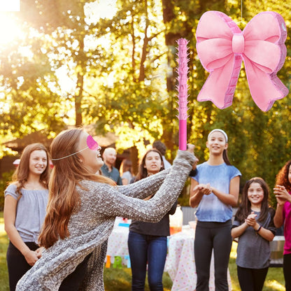 Threan Bow Piñata Bow Party Piñata with Bat Stick Blindfold Mask Coquette Birthday Centerpieces Decorations for Bridal Shower Wedding Anniversary Engagement Supplies (Purple)