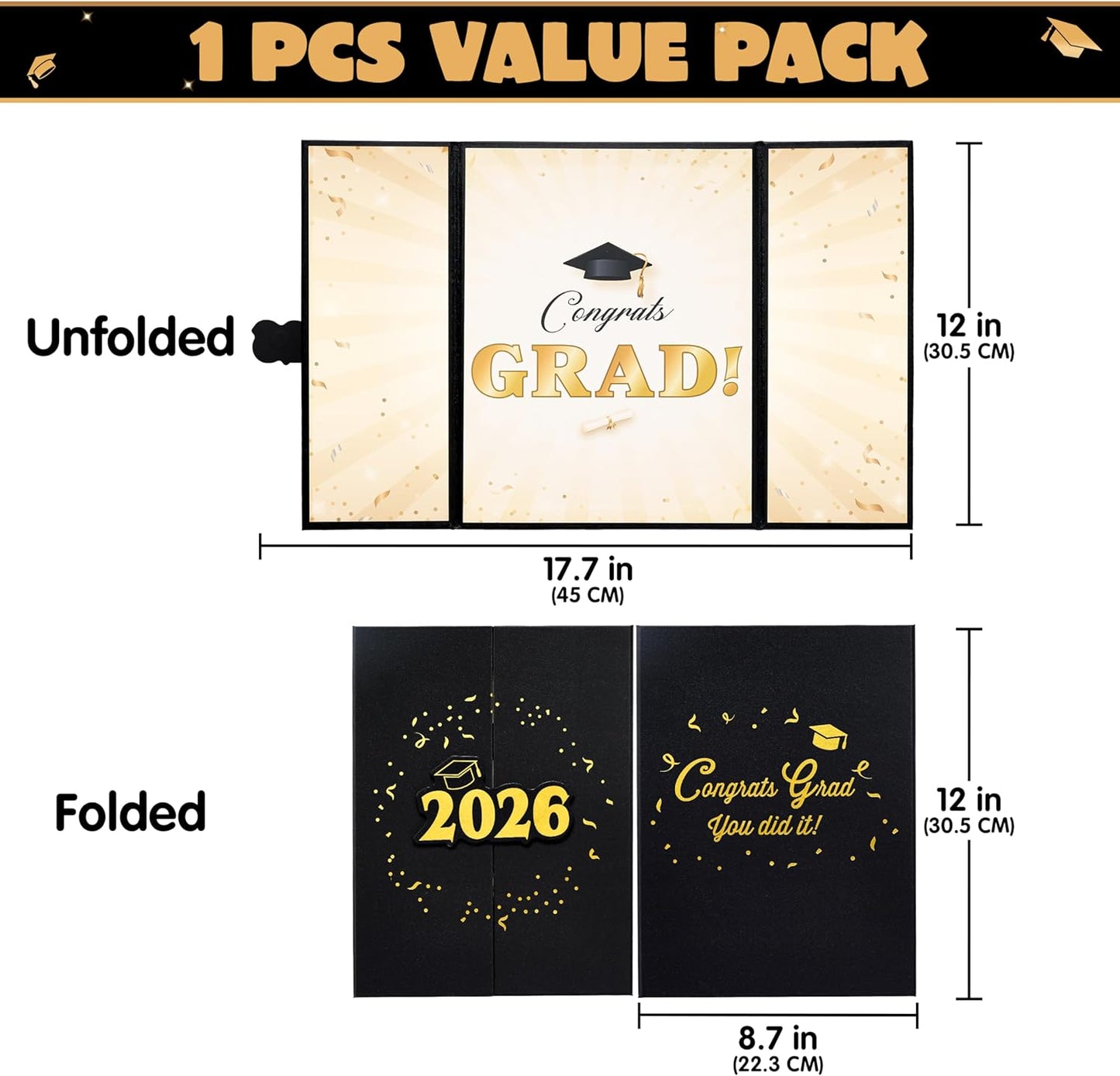 JOYIN 2026 Graduation Guest book Alternative, 12" Blue & Gold Graduation Party Decorations Signature Congrats, Class of 2026 Grad Card for High School College Grad Gift, Party Guest Signing Cardboard