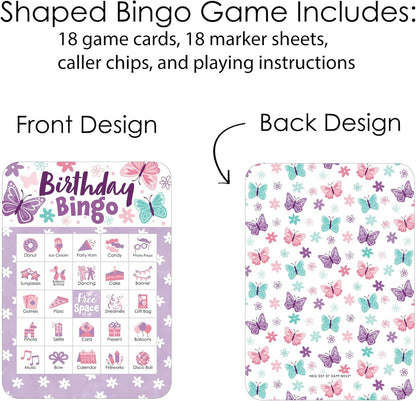 Big Dot of Happiness Beautiful Butterfly - Picture Bingo Cards and Markers - Floral Birthday Party Shaped Bingo Game - Set of 18