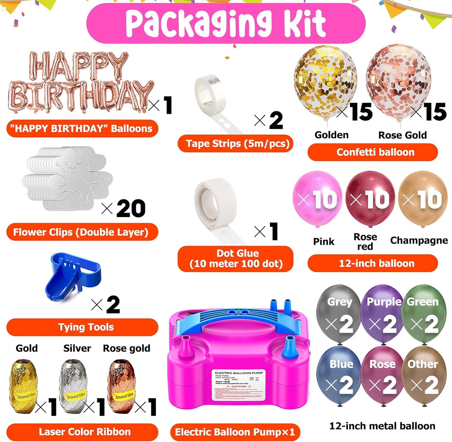 Portable Electric Balloon Pump - 110V 600W Dual Nozzle Balloon Inflator Pump with 113 accessories Decorations for Party