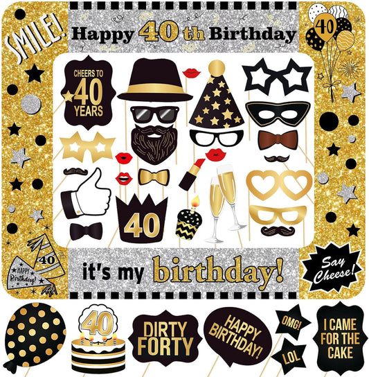 40th Birthday Inflatable Photo Booth Set - Giant Selfie Photo Booth Frame & Props - White PVC Material - 28" x 28" - Party Decorative Cutout