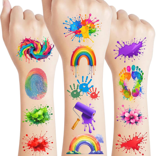 Painting Temporary Tattoos | Painting Birthday Party Decorations Colorful Splash Stickers Paint Art Painting Themed Party Favors Supplies Accessories Artist Gift Idea For Kids Boy Girl Teen Adult