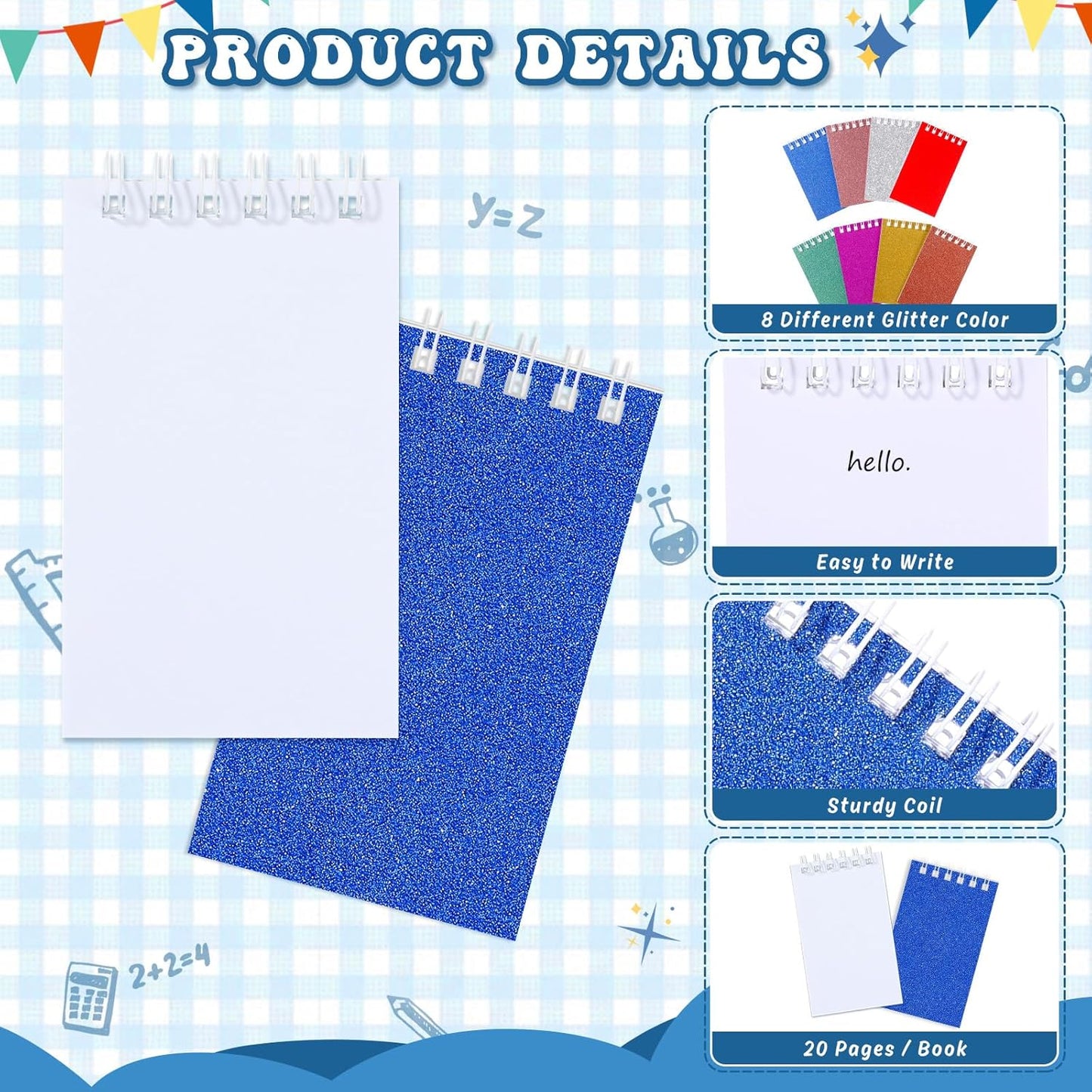 Seajan 24 Pcs Glitter Mini Spiral Notepads for Kids Party Favors Small Prism Notebooks 3.9 x 2.4 Inch Colorful Flash Memo Pads for Girls and Boys Birthday Gift Classroom Rewards 20 Pages Each