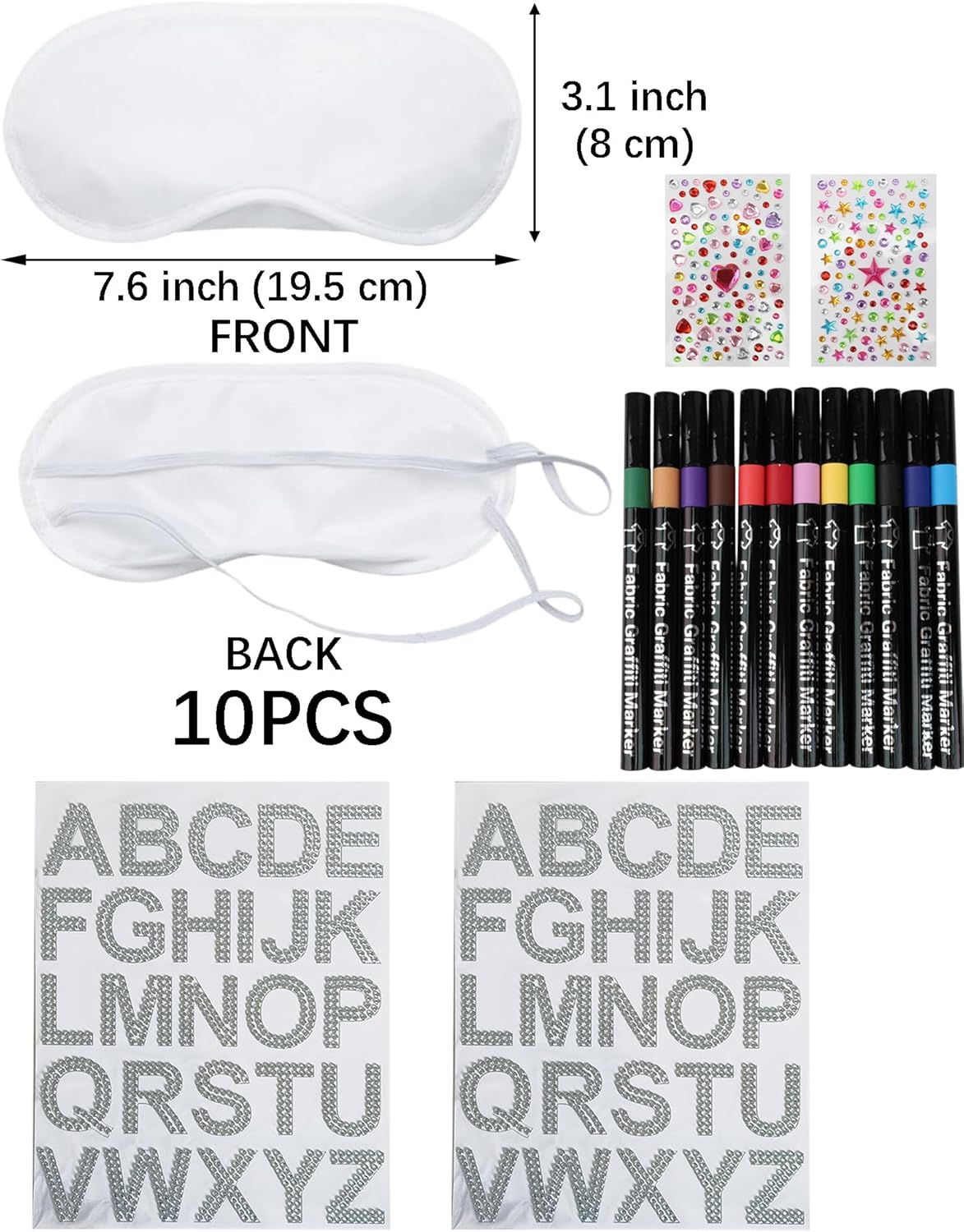 TOUROAM Pajama Theme Party Decoration - Sleep Eye Masks with Marker Pens and Sheets Self-Adhesive Heart Rhinestones Gems