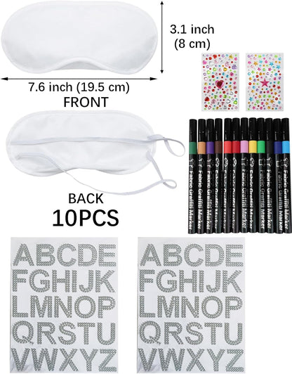 TOUROAM Pajama Theme Party Decoration - Sleep Eye Masks with Marker Pens and Sheets Self-Adhesive Heart Rhinestones Gems