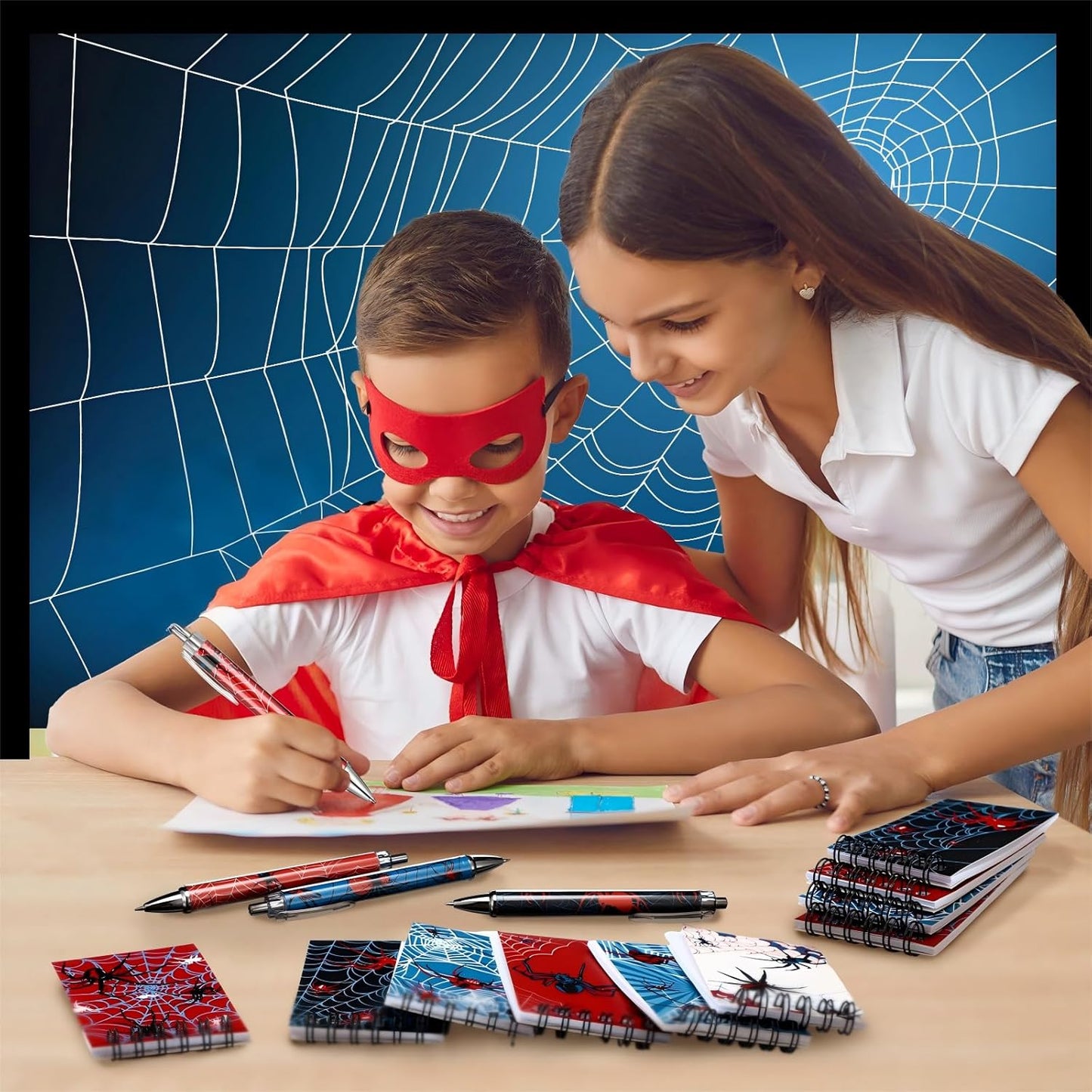 48 Piece Spider Party Favor Include 24 Pcs Notebooks 24 Pcs Ballpoint Pens Red Black Spiders Party Favor Teacher Classroom Rewards Supplies Theme Birthday Partys Gift(Classic)