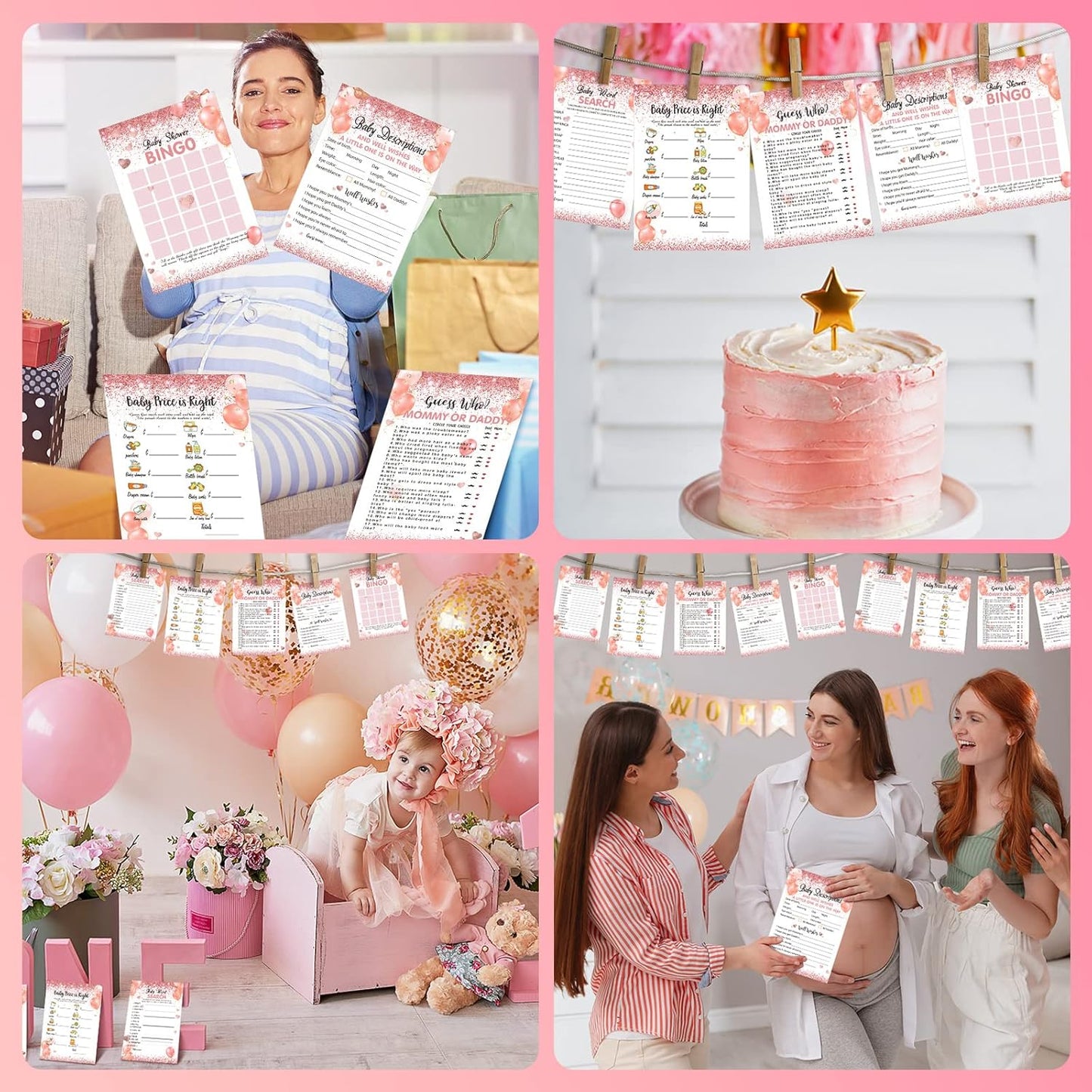 Yinder 145 Pcs Baby Shower Games Activities Cards with 20 Pencils Includes Baby Bingo Description and Wishes Guess Who Price is Right Word Scramble Game(Here Comes the Son)