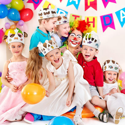 Thenshop 120 Pcs White DIY Paper Crowns for Kids to Decorate Blank Birthday Party Decoration Crowns for Kids Princess Queen(Stylish Style)