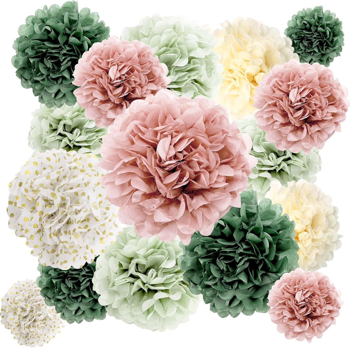 BestoFun 16 PCS Sage Green Party Decorations Tissue Paper Flowers Christmas Party Decors Hanging Pom Poms Decorations for Xmas New Year Winter Holiday Decorations