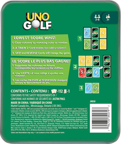 Mattel Games UNO Golf Card Game in Storage & Travel Tin for Kid & Family Nights, Parties & Vacations, 2 to 8 Players Ages 7+ Years (Amazon Exclusive)