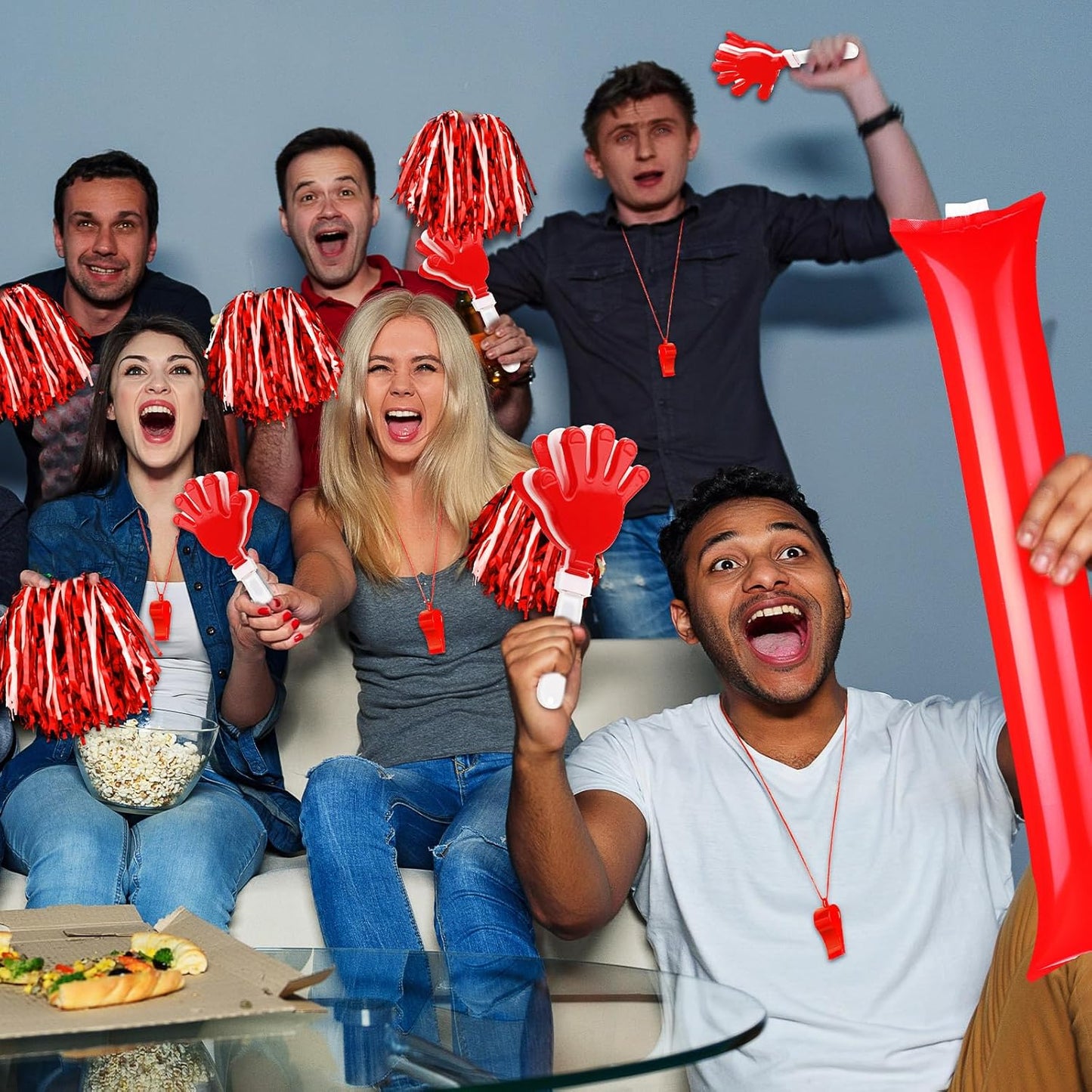Yunsailing 96 Pcs Homecoming Noisemakers Team Spirit Accessories for Game Day Include Hand Clappers Cheerleading Pom Pom Thunder Stick Cheer Party Blower Plastic Whistle for Sport Fans(Gold)