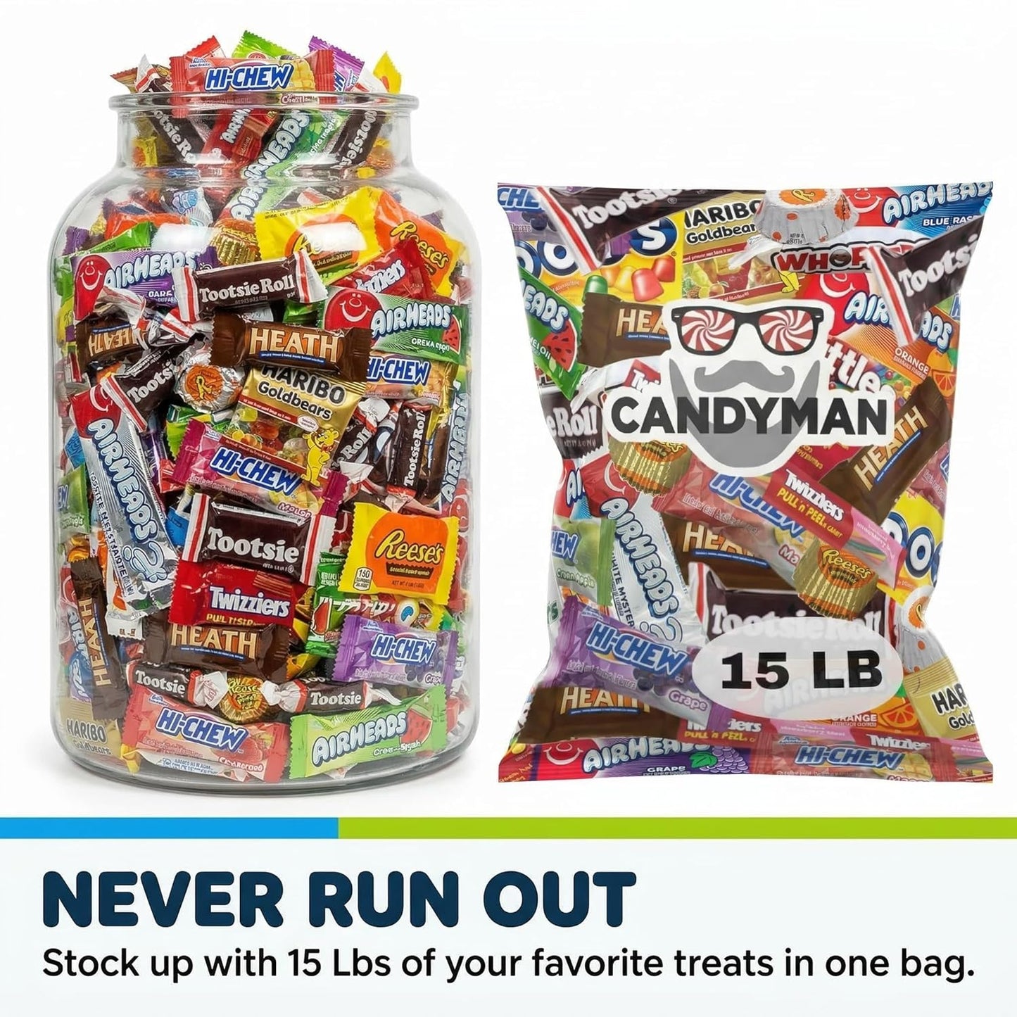 CANDYMAN Bulk Candy Variety Pack - 80+ Pieces, 2 LB Individually Wrapped Chocolate & Candy Mix, Father's Day, Fillers, Piñata Stuffers, Party Favors, Goodie Bags, Father's Day, Ship with Ice