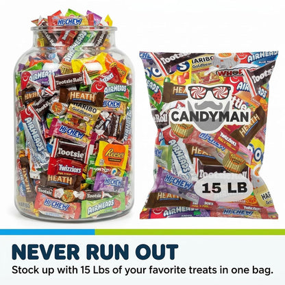 CANDYMAN Bulk Candy Variety Pack - 80+ Pieces, 2 LB Individually Wrapped Chocolate & Candy Mix, Father's Day, Fillers, Piñata Stuffers, Party Favors, Goodie Bags, Father's Day, Ship with Ice