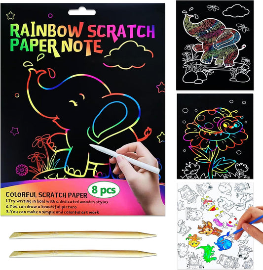 JUNQIU Scratch Art for Kids, Rainbow Scratch Paper Art Set - Unicorn, Arts and Crafts for Girls Boys Ages 4-8, Kid Activity & Christmas Crafts, Stocking Stuffers for Kids