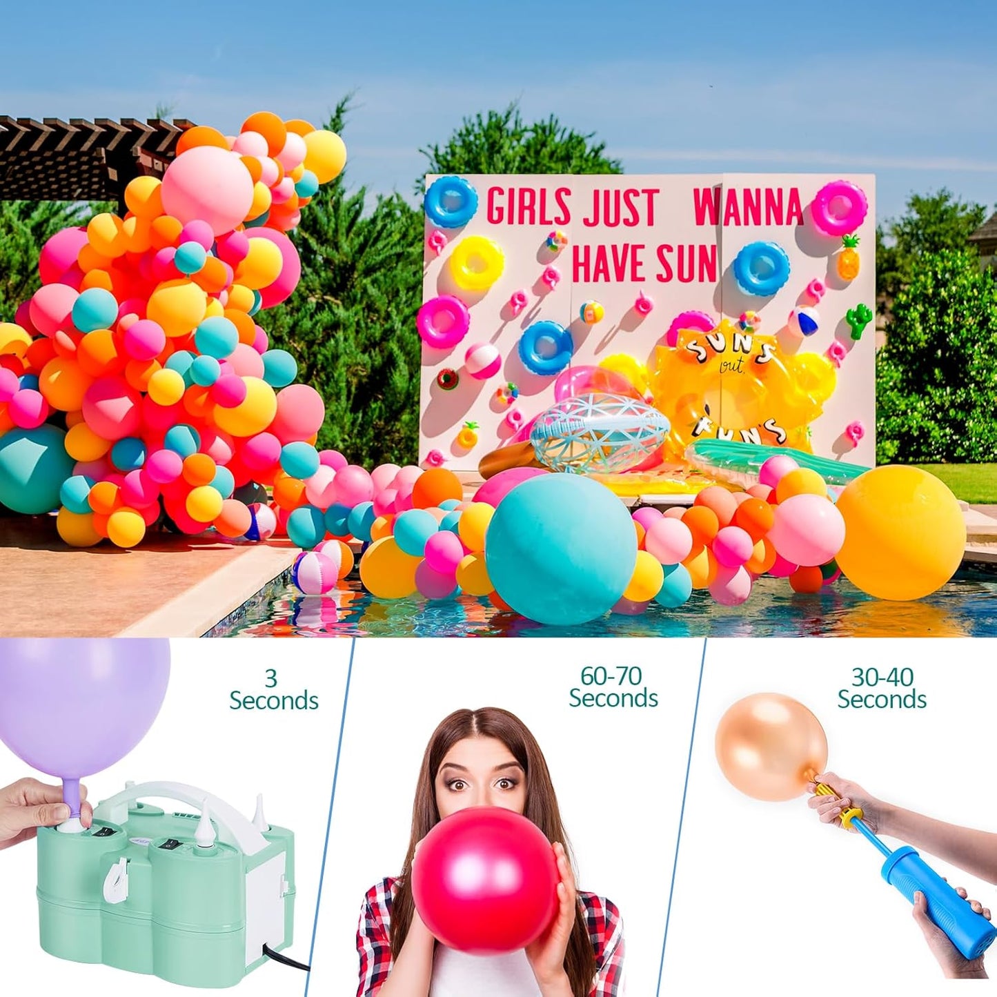 AGPTEK Electric Air Balloon Pump, 110V 600W Rose Red Portable Dual Nozzle Inflator/Blower for Party Decoration