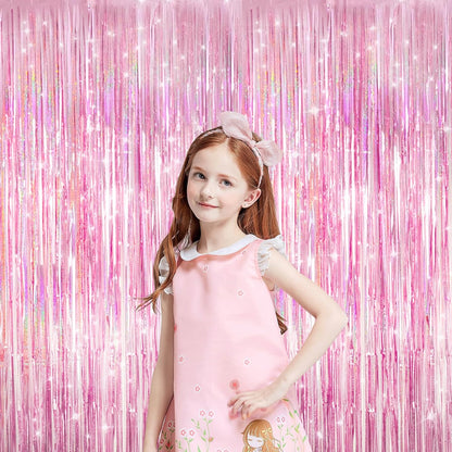 2 Pack Shiny Silver Tinsel Foil Fringe Curtains, 3.3ft x 6.6ft Iridescent Streamers Party Photo Backdrop for Birthday, Wedding, Engagement, Bachelorette Party Decoration
