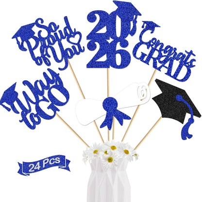 24Pcs Graduation Centerpieces for Tables: 2026 Graduation Centerpiece Sticks Class of 2026 for Grad Table Decorations Congrats Decorations (Black)