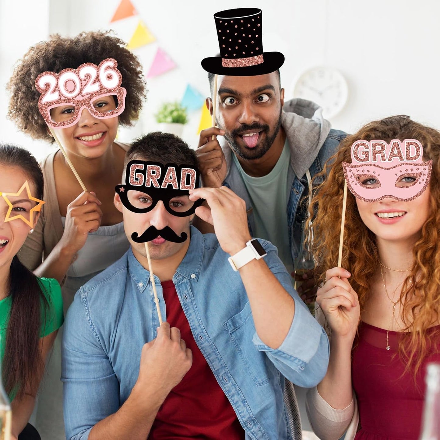 Blulu 24 Pieces 2026 Graduation Party Photo Booth Props Kit, Funny Graduation Party Selfie Props, Selfie Photo Frame for High School and College Grad Favors Supplies(Pink)