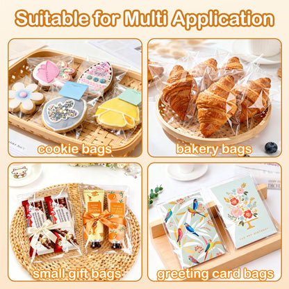 PigPotParty Cookie Bags 4''x 6", 100 Pcs Self Sealing Cellophane Treat Bags, Small Clear Plastic Goodie Bag for Gift, Snack, Party Favor, Candy