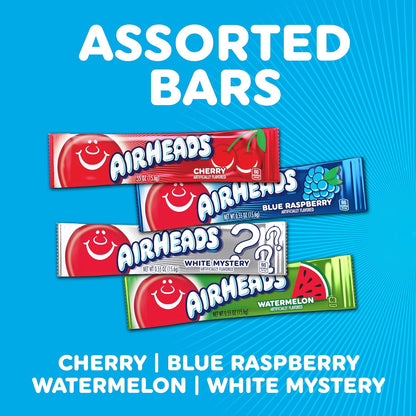 Airheads Full-Size Candy Bars, Taffy Candy Bulk Variety Pack, Individually Wrapped, Six Assorted Fruit Flavors Artificially Flavored, 60 Count Box