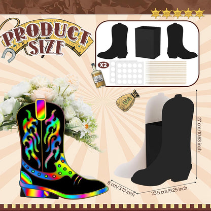 Dunzoom 8 Set DIY Western Cowboy Boots Flower Boxes Crafts Western Cowgirl Centerpiece for Table Cowboy Boot Scratch Art Kit Cowgirl Flower Boxes to Paint Wedding Birthday Party Supplies(Brown)