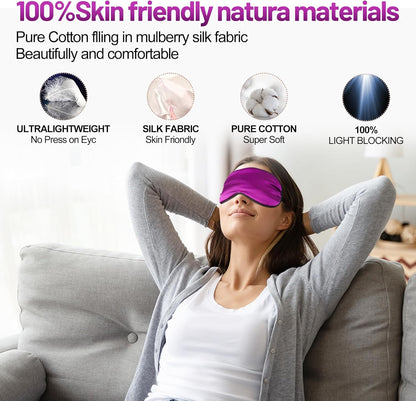 Silk Eye Mask with Adjustable Strap, Satin Blackout Sleeping Mask for Men&Women, Comfortable Blindfold Eyeshade for Night Sleep(Blue)
